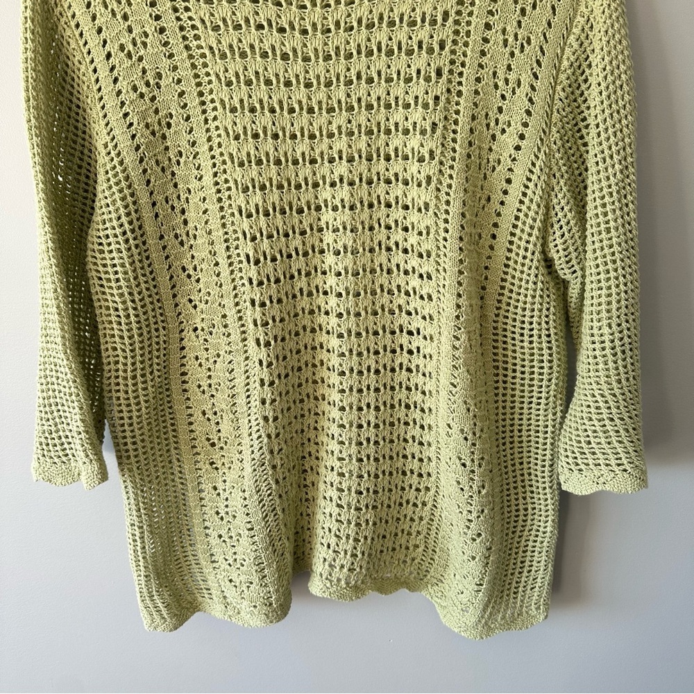 Womens Crochet Knit Sweater Size XL Green Fairy Cottage Boho Linen Cotton - Picture 3 of 11